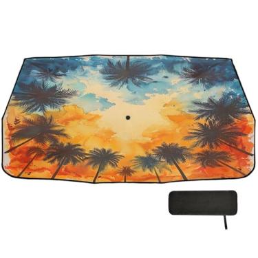 Imagem de SEHANY Palmeiras de praia, pára-brisa, guarda-sol dobrável para janela dianteira de carro, bloqueios de raios UV, calor, mantém o veículo fresco, protetor de viseira de sol adequado para Sedan SUV 147
