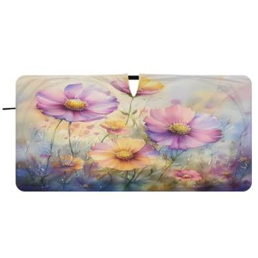 Imagem de Blueangle Aquarela flores silvestres pára-brisas sombra solar - 149.9 cm x 76.2 cm dobrável carro janela frontal blocos pára-sol raios UV viseira de sol (677)