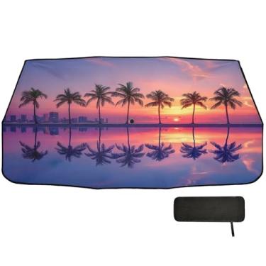 Imagem de SEHANY Palmeiras de praia, pára-brisa, guarda-sol dobrável para janela dianteira de carro, bloqueios de raios UV, calor, mantém o veículo fresco, protetor de viseira de sol adequado para Sedan SUV 147