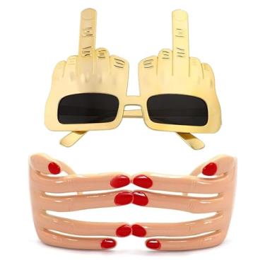 Imagem de XHBTS 2 Set Middle Finger Novelty Sunglasses Party Eyeglasses Flip Off Hand Shape Finger Sunglasses Fingers Shaped Glasses Fancy Ball Eye Maskfor Party Glasses Props