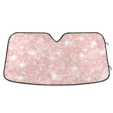 Imagem de ATTX Para-brisa de carro com textura de glitter rosa 134.6 cm x 59.7 cm Escudo solar universal com proteção UV, persiana de janela frontal automática dobrável para caminhões Sedans SUVs #282