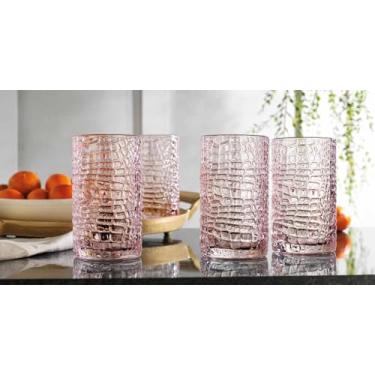 Imagem de Glaver's Conjunto de copos Highball com 4 copos rosa, 425 g texturizado com design patenteado recém projetado, conjunto de utensílios de bebida, elegante, resistente, bar, cozinha, suco de água e