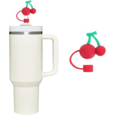 Imagem de Capa de palha de cereja para copo Stanley de 40 e 850 g, tampa de palha de silicone de 10 mm para acessórios de copo Stanley, topo bonito para copos, tampa de tampa para canudos reutilizáveis