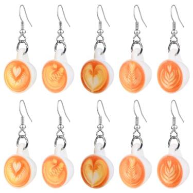 Imagem de CWVHQ 5 pares de brincos de resina para mulheres, pingentes, chávenas de café, presentes para amantes, Small, Resina, Sem pedra preciosa