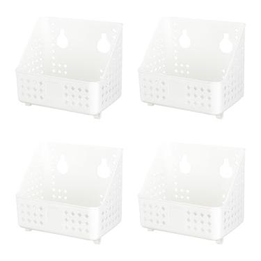 Imagem de Cetomo Cestas de plástico para pendurar com furo, caixas Storgae montadas na parede, organizador de cesta de prateleira com ganchos, para banheiro, chuveiro, casa, cozinha, branco, pacote com 4 (19,7
