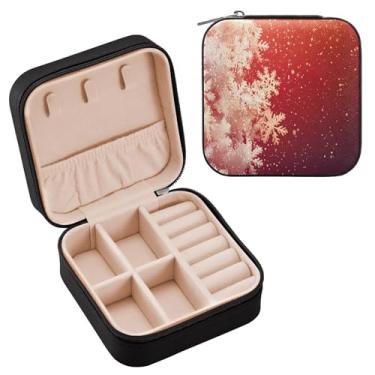 Imagem de Wassud Estojo de joias de viagem com flocos de neve brancos para mulheres, meninas, senhoras, noiva, mini organizador de joias de couro PU, caixa quadrada de armazenamento de joias para brincos, anéis