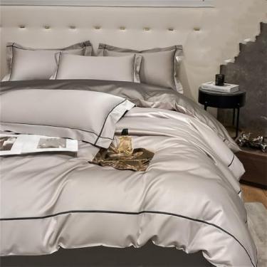 Imagem de XLCZMYL Jogo de cama bordado de 4 peças para quarto de adultos, capa de edredom de algodão egípcio, fronha, conjunto de lençóis de cama simples, cinza, 180 x 210 cm 4 peças