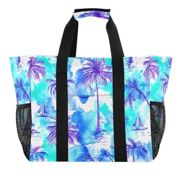 Imagem de Wassud Palmeiras tropicais reutilizáveis sacolas de compras grande bolsa de lona impermeável organizador para praia, piquenique, lavanderia, viagem