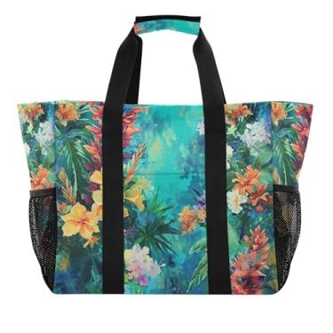 Imagem de Wassud Sacolas de compras reutilizáveis de flores coloridas grande bolsa de lona impermeável organizador de viagem para praia, piquenique, lavanderia