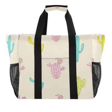 Imagem de Wassud Sacolas de compras coloridas reutilizáveis Cacti grande bolsa organizadora de lona impermeável para praia, piquenique, lavanderia, viagem