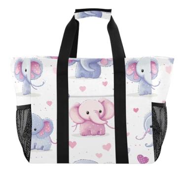 Imagem de Wassud Lindos elefantes coloridos sacolas de mercearia reutilizáveis grande bolsa organizadora de lona impermeável para praia, piquenique, lavanderia, viagem