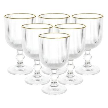 Imagem de Jogo de 6 tacas vidro com borda dourada versalhes 340ml - LEHAVI