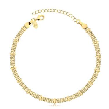 Imagem de Pulseira Malha Mini Com Elos Folheada A Ouro 18k - Radhau Joias, 20cm,