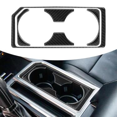 Imagem de Agulier Compatível com painel de suporte de copo de corrimão dianteiro de carro, adesivo de moldura de proteção de fibra de carbono real, acessórios de interiores, decoração para Ford F150 2015-2020
