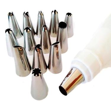 Imagem de Kit 12 Bicos de Confeitaria com Bisnaga, Bicos de Aço Inoxidável para Decoração de Bolos, Cupcakes e Tortas