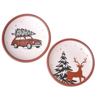 Imagem de Conjunto de 2 pratos de terracota de Natal FINE LIVING de 20 cm, pratos decorativos de argila de cerâmica para decoração de Natal, decoração de parede redonda para sala de estar e cozinha, presentes