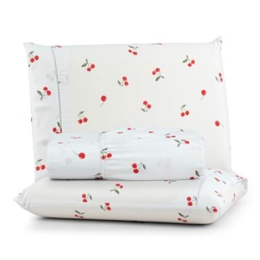 Imagem de Jogo de Lençol 200 Fios Algodão Estampa Borboletas – King, Queen, Casal e Solteiro(CEREJA,KING 3-PEÇAS)
