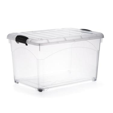 Imagem de Caixa Organizador 95 Litros Reforçada Com Trava Tampa e Rodinhas Empilhável Transparente(01 CX 95 TRANS)