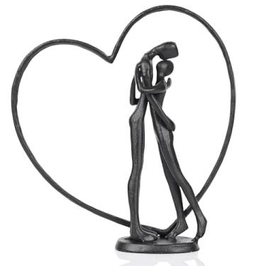Imagem de suruim Estatueta de esculturas de casal, estátua de ferro fundido, presente para aniversários, casamento, pequena, moderna, abstrata, estátuas decorativas de metal, romântico, amor apaixonado,