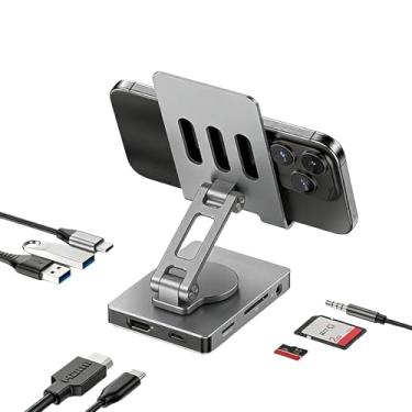 Imagem de Sanpyl Suporte de Estação de Acoplamento para Tablet Com Hub USB C, Suporte Giratório de Alumínio 8 Em 1 e Dock Com HDMI 4K 60 Hz, PD de 100 W, Leitor de Cartão SD TF para Laptops