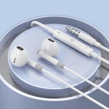Imagem de Fones de ouvido com plugue de 3,5 mm, fones de ouvido com fio com controle remoto integrado para controlar música, chamadas telefônicas e volume, som de graves potente, leve e confortável para viagens