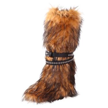 Imagem de Valpeak Bota feminina de pele sintética, bico redondo, felpuda, de camurça, para inverno, confortável, quente, para uso externo, para uso interno, sem salto, botas até o joelho, Marrom, 42