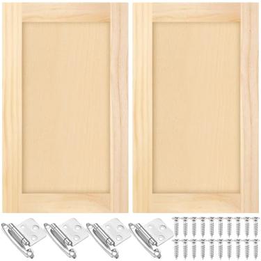 Imagem de Cinnvoice 2 peças de substituição de porta de armário de cozinha de pinho inacabado com 4 peças de dobradiças de armário de madeira coqueteleira de madeira para cozinha, banheiro, penteadeira, 2 peças