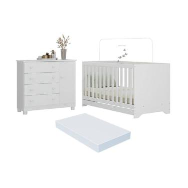 Imagem de Berço Americano 3 em 1 com Colchão Incluso e Cômoda 1 Porta 4 Gavetas Allegra Multimóveis MP4696