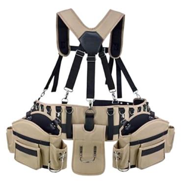Imagem de Baoblaze Cinto de ferramentas com suspensórios e múltiplos bolsos, ergonômico, para uso utilitário, ideal para eletricistas, marceneiros e construtores.