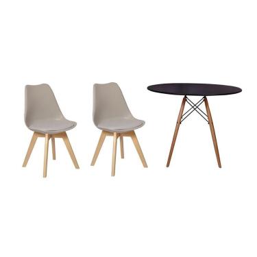 Imagem de Kit Mesa Jantar Eiffel 90cm Preta + 02 Cadeiras Leda - Nude