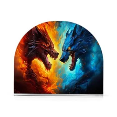 Imagem de Porta-guardanapos de jantar com dragão de chama e dragão de gelo, suporte de guardanapo de coquetel de acrílico para mesas, suporte de guardanapo vertical para jantar cozinha restaurante decoração de