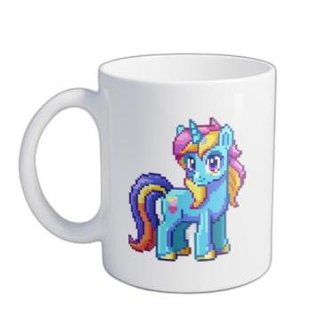 Imagem de Caneca Xícara de Café Porcelana 300ml Unicórnio Pixel Art Arco-Íris