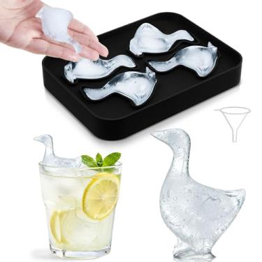 Imagem de LemonRoad Molde de gelo de ganso de varanda 3D com funil, 4 furos, formas divertidas, bandeja de cubo de gelo para uísque, coquetéis, conhaque de bourbon, presentes fofos para homens e mulheres