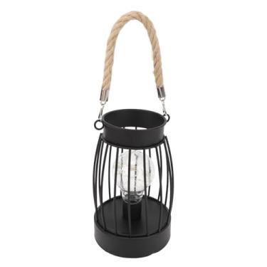 Imagem de FTVOGUE Lanterna de Mesa de Metal Vintage, Luz Decorativa Rústica Operada por Bateria para Uso Interno e Externo, Cabo de Corda de Cânhamo de Ferro, Fonte de Luz Quente