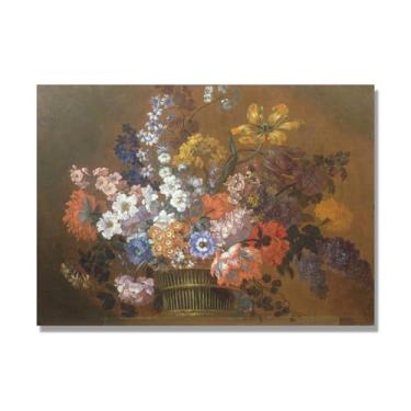 Imagem de Arte floral vintage natureza morta, pintura botânica clássica, decoração de casa quente para sala de estar e sala de jantar. A42. Somente tela de 70 x 98 cm - 27,5 x 38,6 pol