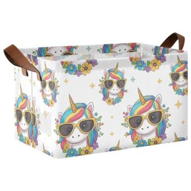 Imagem de Organizador de roupas grande de unicórnio fofo com alças, caixas de armazenamento de brinquedos 40 x 29 x 25 cm, 1 pacote