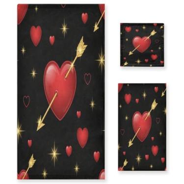 Imagem de Wassud Gold Arrow Hearts Conjunto de 3 toalhas de banho para dia dos namorados, toalhas super macias e absorventes para banheiro, toalhas de banho de secagem rápida, toalha de banho para academia, spa