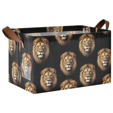 Imagem de Organizador de armário dobrável preto Lion Head com alças, cesta de brinquedo para cães 17 x 29 x 25 cm, 1 pacote