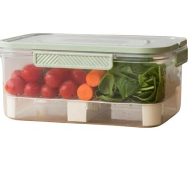 Imagem de Pote com Escorredor, Plástico, Transparente/Bege, 23,5x15x11cm, para Frutas e Verduras, 450g