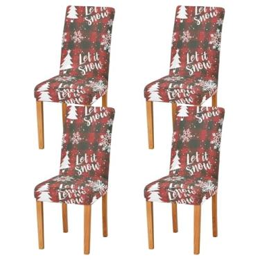 Imagem de Capa de cadeira xadrez de Natal com flocos de neve, conjunto de 2 capas de cadeira de jantar laváveis removíveis para casa, hotel, banquete