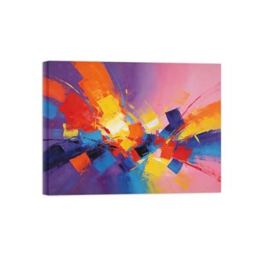 Imagem de Impressões abstratas em tela-Quadro texturizado para parede-Roxo laranja e vermelho-Pintura moderna para sala de estar 30x40cm Tela Embrulhada