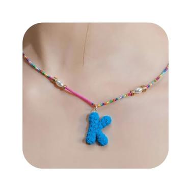 Imagem de ZShireeyBlackey Colar de contas coloridas com inicial para mulheres, colar de letras de bolhas personalizado com miçangas para meninas, gargantilhas boêmias, joias e presentes, Resina, Sem Pedra
