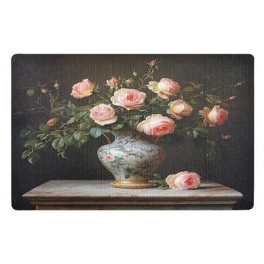 Imagem de Tapete de porta frontal com rosas antigas, absorvente interno, tapete de porta, decoração de entrada