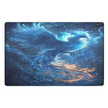 Imagem de Tapete de porta frontal Phoenix Bird Flying in a Blue Fire Engraçado, antiderrapante, tapetes para entrada, decoração de varanda frontal