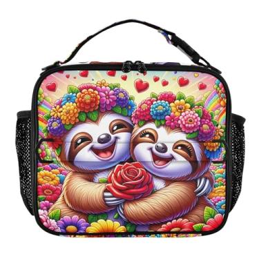 Imagem de Joisal Lancheira fofa de desenhos animados com flores preguiças para mulheres, meninas, lancheira masculina e infantil, lancheira para trabalho, bolsa térmica para escola