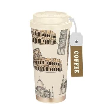 Imagem de TSENQUE Famous World Landmarks Torre Eiffel, caneca de café de viagem 40 ml com canudo e tampa, copos de parede dupla isolados a vácuo com revestimento cerâmico para escritório, escola, festa