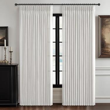 Imagem de Cortinas brancas bege com filtro de luz de 152 cm de largura, 203 cm de comprimento, para porta de vidro deslizante, conjunto de 2 painéis, cortinas semitransparentes, plissadas, grossas, de linho