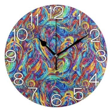 Imagem de GAIGEO Relógio de parede analógico decorativo operado por bateria relógio de cozinha fofo, arte de parede boho decoração de casa claves agudas coloridas azul, 25 cm, ponteiros dourados