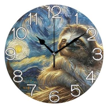 Imagem de GAIGEO Relógio de parede analógico decorativo redondo sem tique-taque silencioso relógio de cozinha fofo, decoração de parede de sala de estar bonita preguiça estrelada, 25 cm, ponteiros dourados