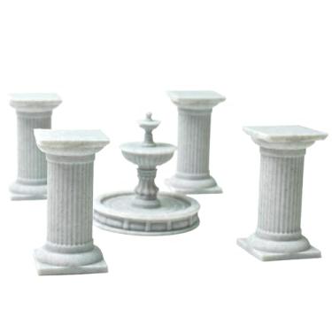Imagem de LuckyVin Conjunto de colunas romanas e fonte em miniatura, impressão 3D, decoração de jardim em escala 1:12, acessórios de micro paisagem cinza para diorama, terreno de mesa e monitores de modelo